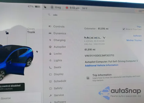 2021 Tesla Model Y Long Range Dual Motor All-Wheel Drive z USA, uszkodzony, nr VIN 5YJYGDEE3MF303713